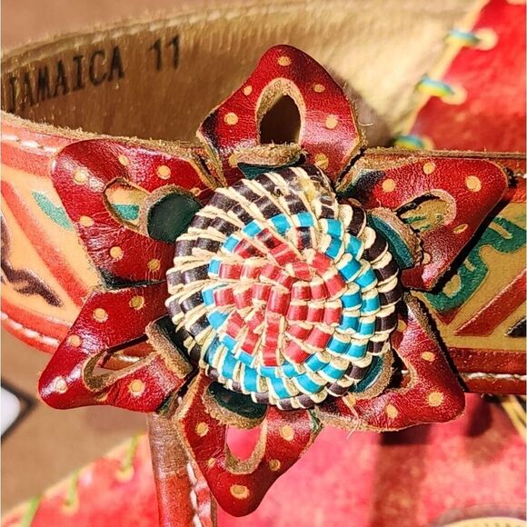 Elite by Corkys Jamaica Multi Floral Tooled Leather Wedge Sandals… - Picture 7 of 11